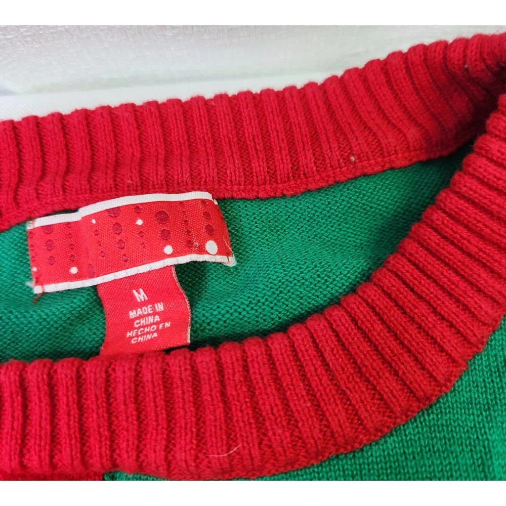Unbranded Ugly Christmas Sweater Mens Medium Green Red Striped Gift Bow Funny